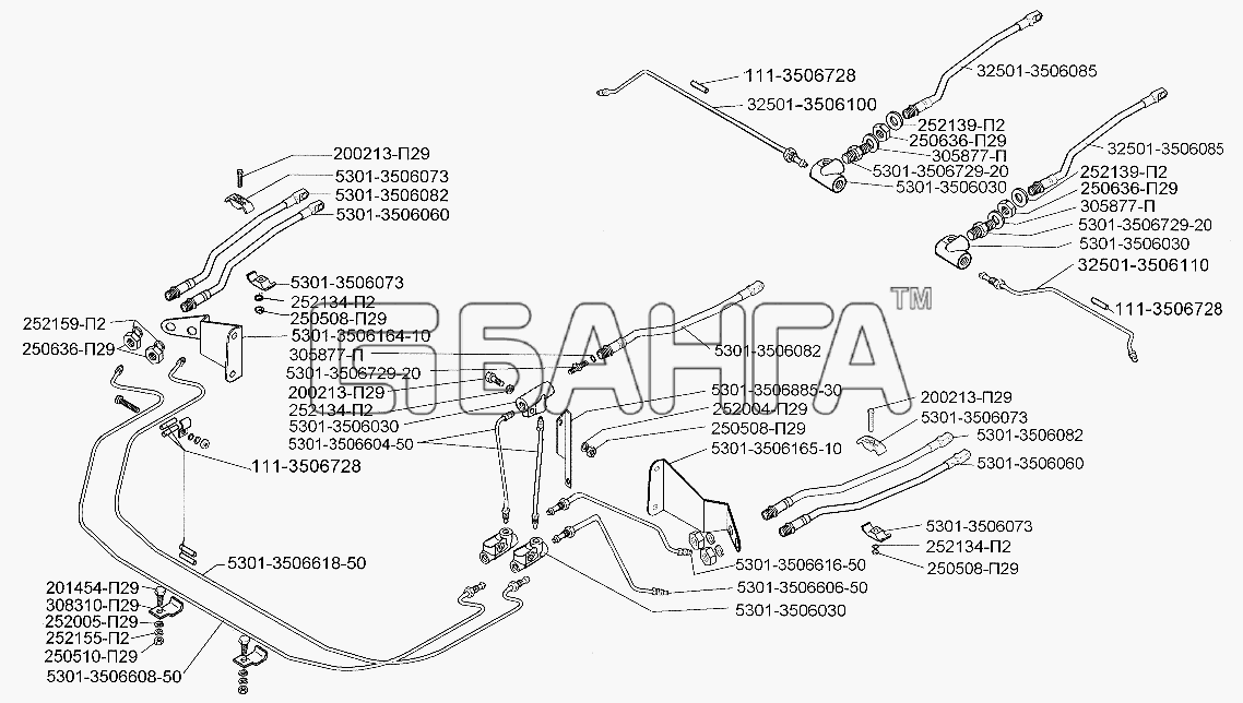 ЗИЛ ЗИЛ-5301 (2006) Схема Установка трубопроводов тормозного привода